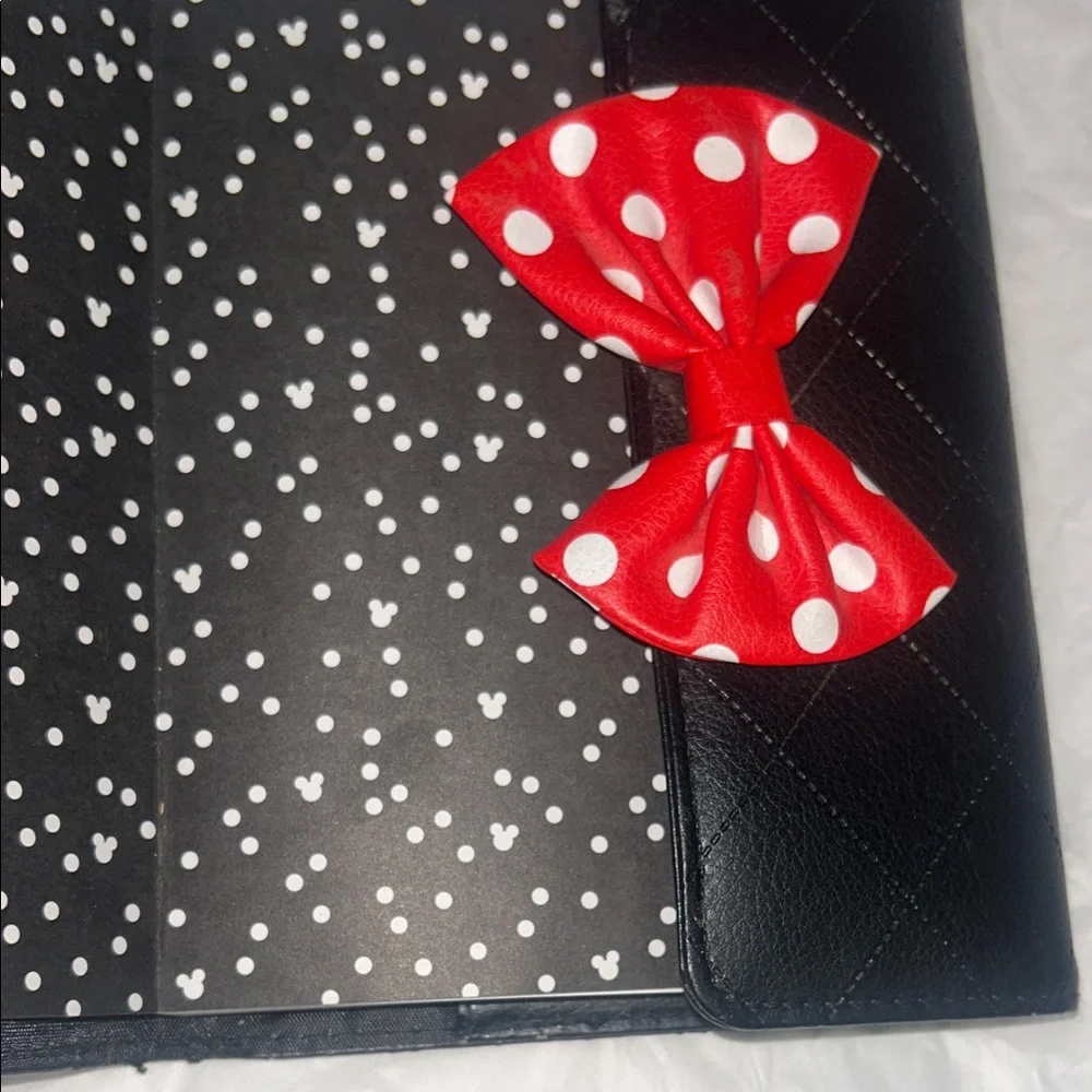 Elegant Black Planner with Red Polka Dot Bow